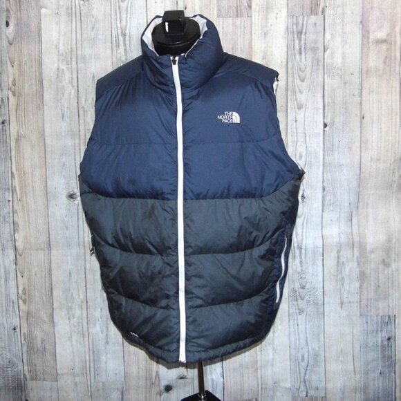 THE NORTH FACE 550 Blue/Gray Goose Down Puffer Vest Mens Size 2XL